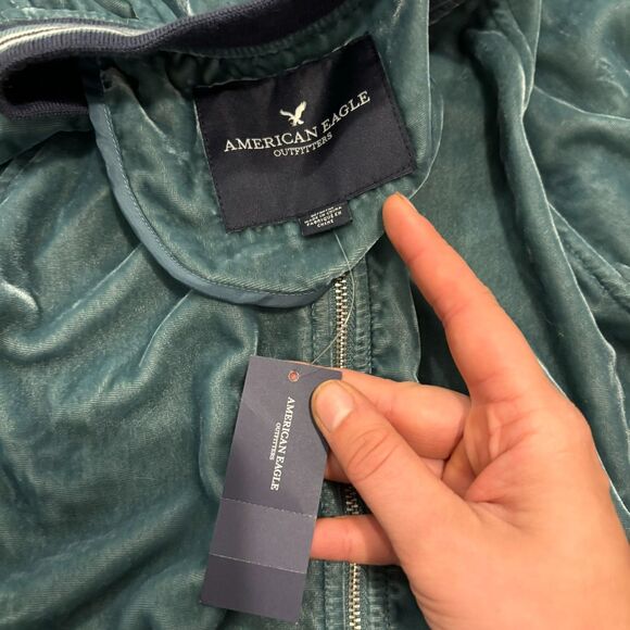 New With Tags American Eagle size Medium Velour Y2K Inspired Bomber Track Jacket - Picture 5 of 10